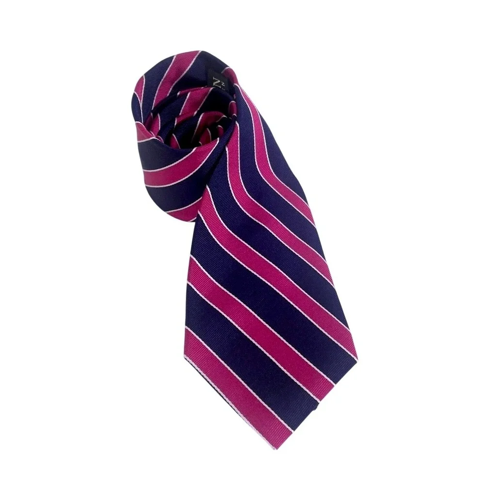 Lauren Ralph Lauren Silk‎ Repp Tie Stripe Navy Pink White Hand Made - Picture 2 of 16